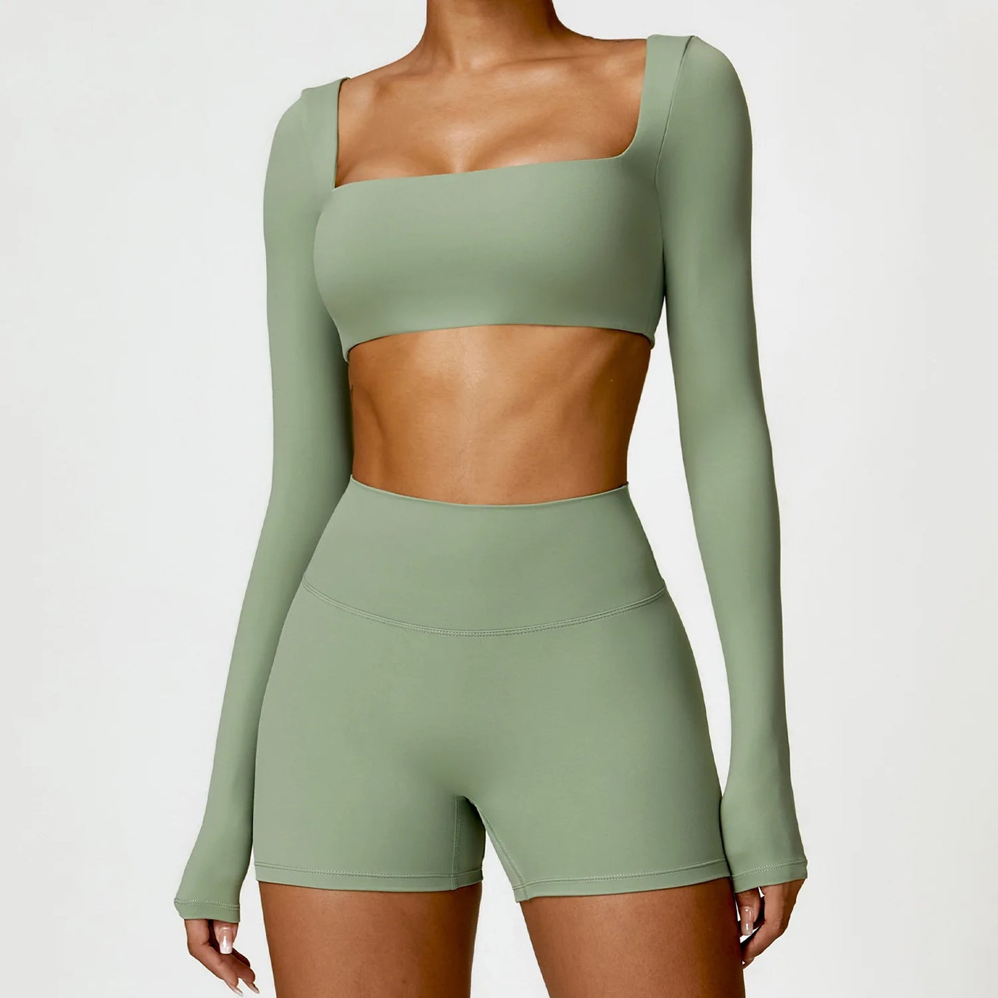 VirtueActive Wear | Cropped Long Sleeve & Shorts Gym set