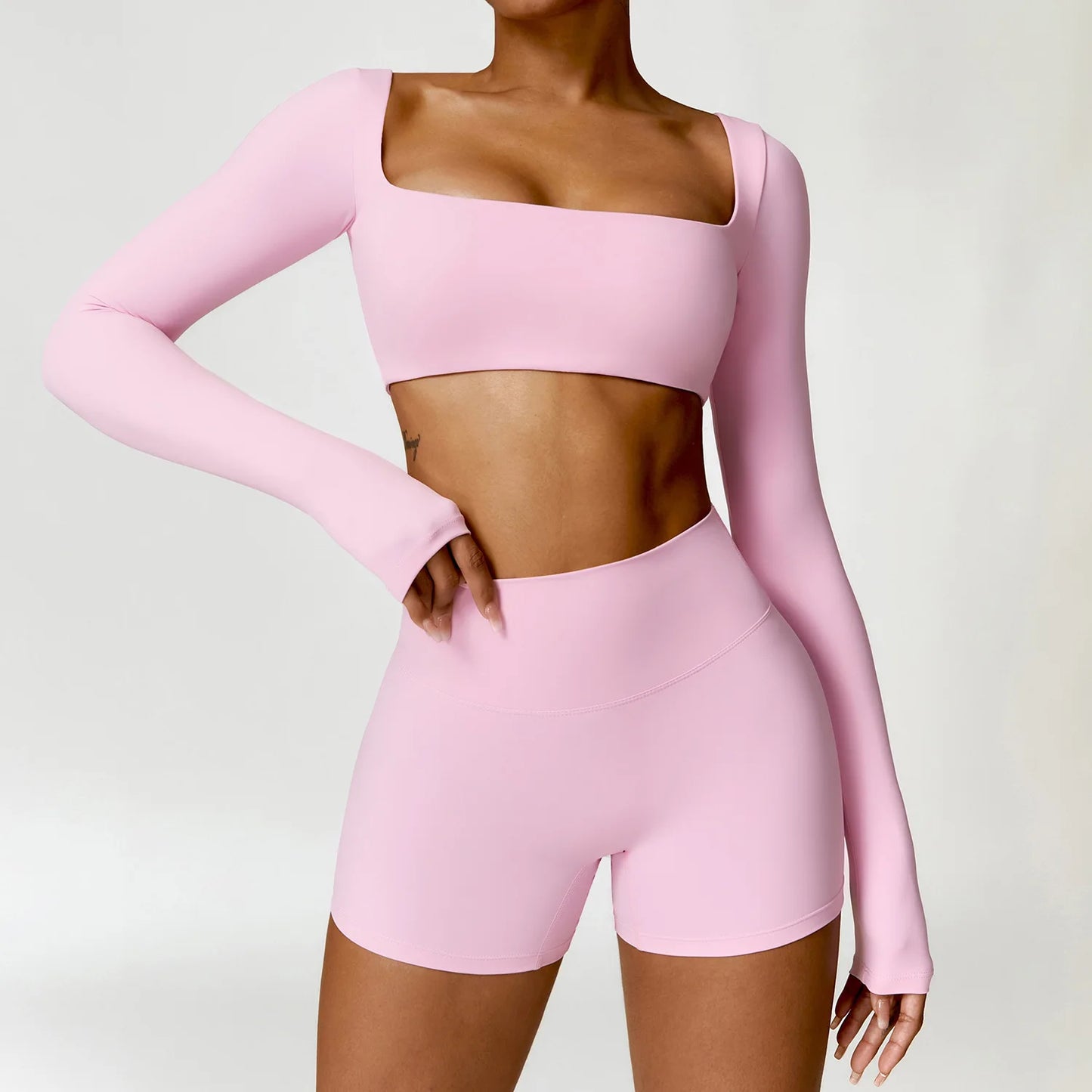 VirtueActive Wear | Cropped Long Sleeve & Shorts Gym set