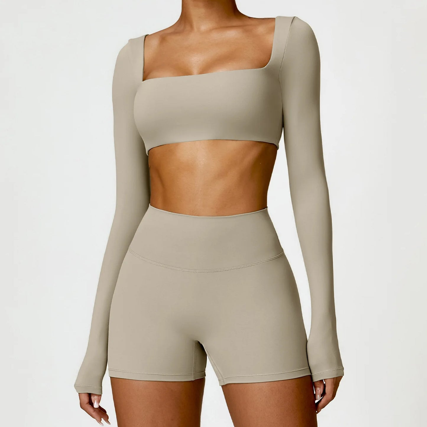 VirtueActive Wear | Cropped Long Sleeve & Shorts Gym set